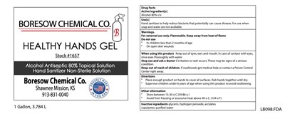 Healthy Hands Gel Boresow Gallon Fron/back Panel (Lb098.80 Fda 4x1 Label Boresow)